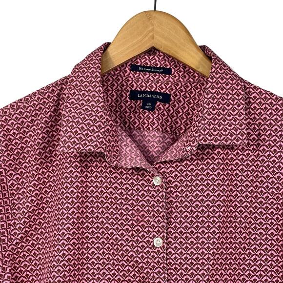 Lands End Pink Maroon No Iron Supima Button Down Shirt Size 18 Collared - Picture 5 of 9